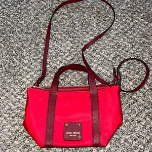 Henri Bendel jetsetter mini tote red and brown nylon crossbody bag